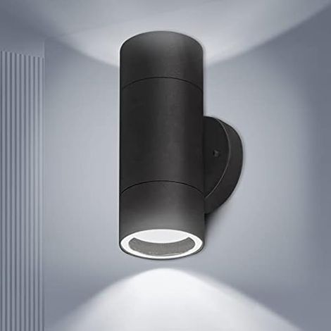 Applique murale d'extérieur étanche IP54 - Moderne - En acier inoxydable - Design cylindrique - Pour intérieur et extérieur – Noir