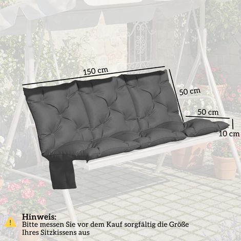 Coussin de banc imperméable et antidérapant, coussin pour balancelle d'extérieur avec dossier et fixations, 150 x 100 cm, gris foncé (1/5)