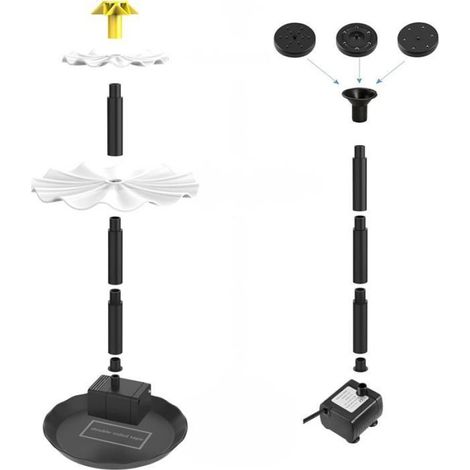 Fontaine Solaire - Bain Oiseaux - Pompe À Eau Pour Jardin Extérieur - 3 Niveaux Découlement - 1 Pièce (1/5)