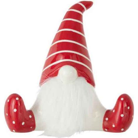 Statuette Déco "Père Noël Assis" 19cm Rouge & Blanc