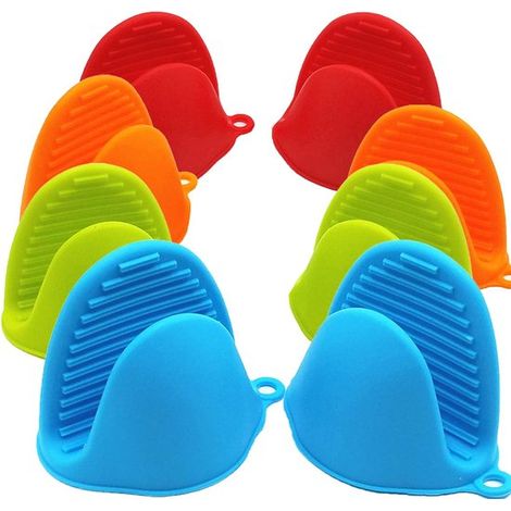 4 pares de guantes de cocina de silicona con agarre antideslizante, ideales para cocinar y hornear en la cocina.