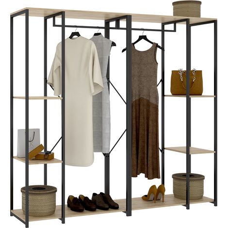 Großer Dalton Kleiderschrank, Schlafzimmer Schrank mit 5 Regalen, Kleiderstange, Schubladen, 40x167h cm Eiche Braun