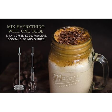 2-in-1 Milchaufschäumer für Kaffee – Langlebiger manueller Aufschäumer, elektrischer Getränkemixer, Mini-Schneebesen für Kaffee, Matcha, Eier usw. (Standard, Schwarz) (1/5)