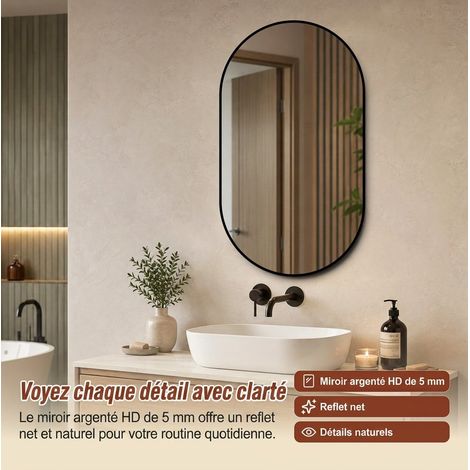 MODFU – Espejo de pared 60x120 cm de vidrio 5 mm y aluminio sin cobre, film antirrotura y montaje horizontal o vertical – Negro (1/5)