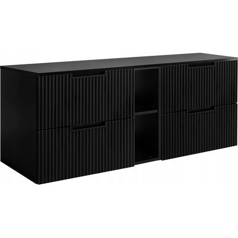 Meuble de Salle de Bain 140 cm - Noir - Fronts Rainurés - Pratique et Élégant