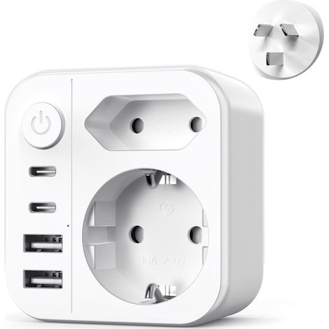 6 en 1 Adaptateur Prise Australie,2500W Adaptateur de Prise France vers Australie,Type I Adaptateur de Voyage avec 2 USB A et 2 Type C(17W) pour AUS Chine Zelande Fidji Argentine (1/5)