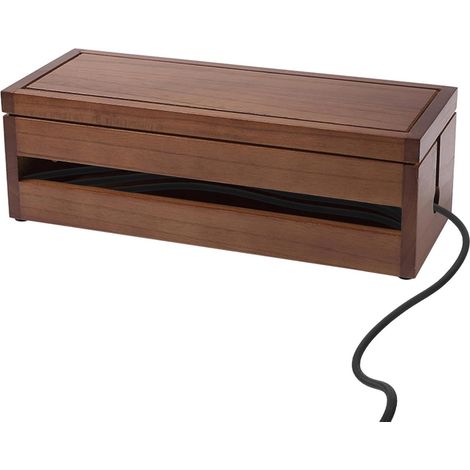 Boîte de Rangement en Bois Synthétique pour Câbles et Multiprises, Protection des Fils Design Aéré Multi-Faces, pour Bureau et Maison, Couleur Café (1/5)