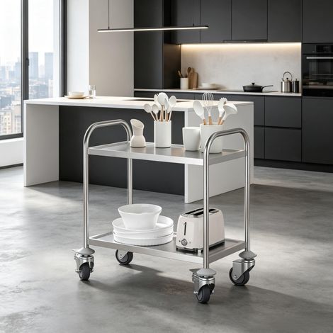 Küchenwagen 80x45x82 cm en acier inoxydable gris, avec rangement pour cuisine FloraGrace (1/5)