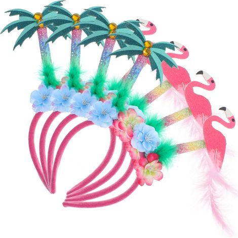 4 Pièces Bandeau Coiffe De Fête Hawaii Accessoire De De Fête Tropicale Tête De Flamant Rose -tête Flamant Rose En Peluche Plage Soirée Piscine Feutre Oiseau Tropical (1/5)