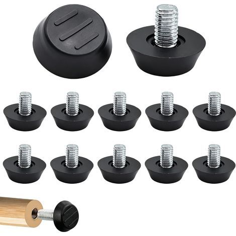 12 piedini livellanti per mobili M8 x 10 mm, piedini a vite per tavoli, cuscinetti stabilizzanti antiscivolo regolabili, neri per tavoli, sedie, armadi, scrivanie e mobili. (1/5)