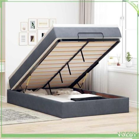 Cadre de lit ottoman - Mod. 3311178 - 120x200 cm - Velours gris foncé - Rangement hydraulique (1/5)