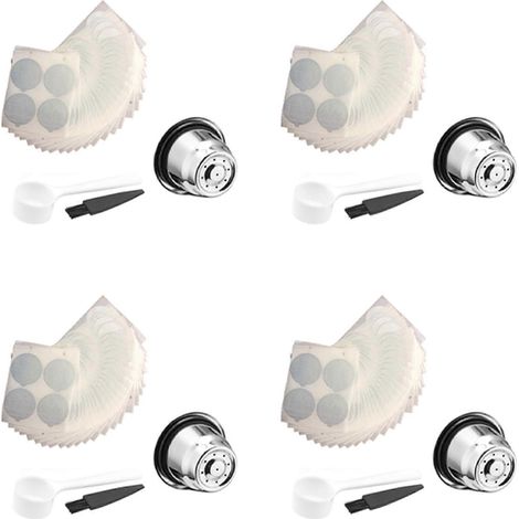 4er-Pack wiederverwendbare Nespresso-Kapseln mit 400 Foliendeckeln – Nachfüllbare Kaffeepads aus Edelstahl für Nespresso-Maschinen (1/5)