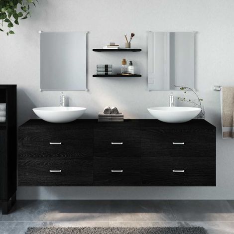 vidaXL Juego de 5 piezas de muebles de baño de madera de ingeniería negra (1/5)