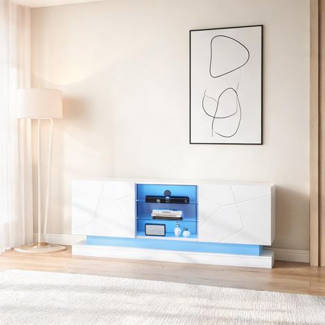 Meuble TV en panneaux de particules blanc mat 160 cm (1/5)