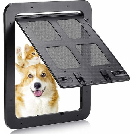 Pet Door for Dogs and Cats External Dimensions: 24 x 29 cm 4-Way Closure Mosquito Net for Small Dogs and Cats with a Circumference of Less than 60 cm (Medium Black) (1/5)