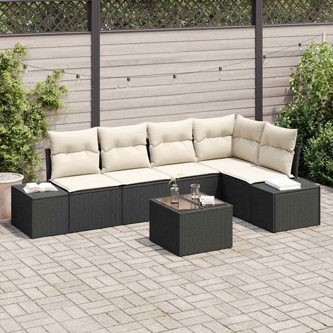 Gartensofa-set mit Speicher Braun und Creme Poly-Rattan (1/5)