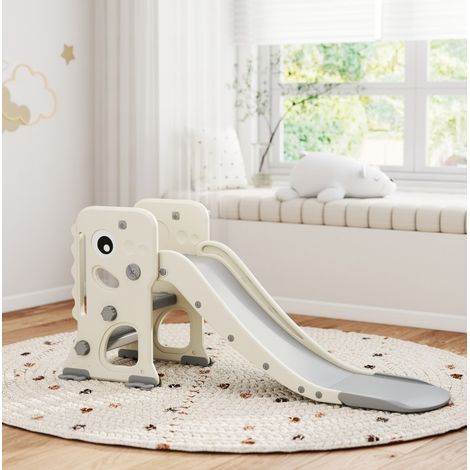 Tobogán infantil 3 en 1 con estructura de escalada, canasta y balón, plegable, marfil (1/5)