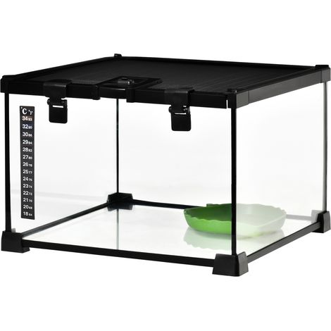 Glass Reptile Terrarium Insect Breeding Tank Vivarium Habitats with rmometer for Lizards, Horned Frogs, Snakes, Spiders - Small 30 x 30 x 20cm (1/5)
