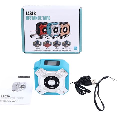 Mètre laser rechargeable 40m, outil de mesure numérique avec ruban 5m, boîtier en alliage d'aluminium, télémètre laser portatif (1/5)