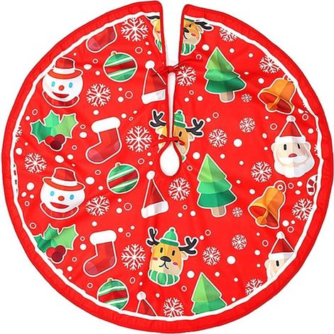 Red Christmas Tree Skirt, 90 cm Christmas Decorative Tree Cover, Christmas Tree Decorations Mat Cover for Christmas Party Decorations
