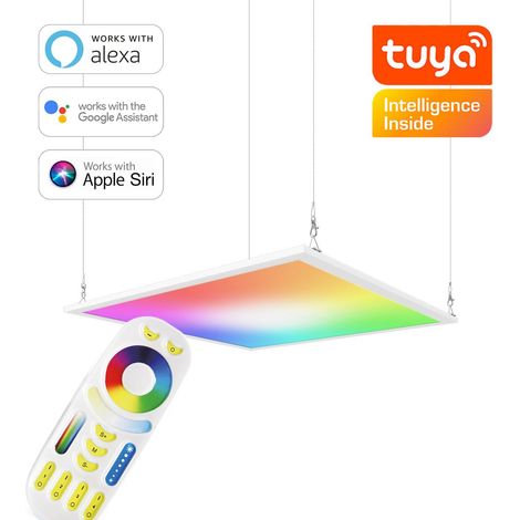 RGB+CCT LED Panel 60x60cm inkl. MiBoxer Smarthomesteuerung 48W 24V Rahmen weiß - Panelmontage: Seilabhängung 1 Meter (1/5)
