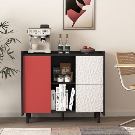 Sideboard mit 2 Schubladen 90 cm MDF Schwarz Rot OKMYHOME (1/5)
