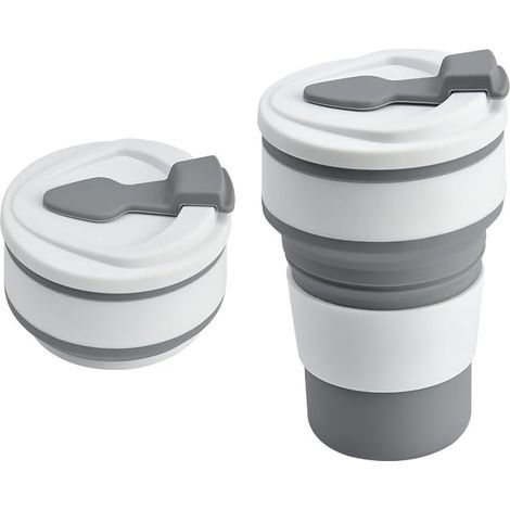 Gobelet pliable portable en silicone avec couvercle, gobelet télescopique de voyage, multifonctionnel haute température (350 ml (1/4)
