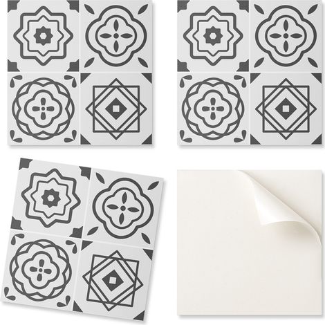 Azulejos de vinilo autoadhesivos para pared con estampado geom茅trico en cuadrados de 20x20x20 cm.
