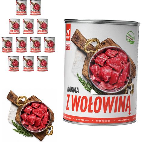 Cibo umido per cani TufTuf, lattina di manzo da 12 x 800 g, carne in scatola. (1/2)