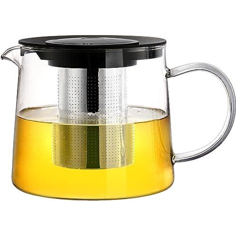 Théière Verre Tebery 1, 5 L, Filtre Inox Résistant Chaleur, Infuseur Amovible, Couvercle Plastique, Thé Café (1/5)