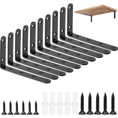 10er-Pack schwarze Regalhalterungen, 125 x 75 mm, rechtwinklige Wandhalterungen mit 80 Schrauben, robuste Regalhalterung für Tisch, Bücherregal, Holzbrett, Möbel, Fenster