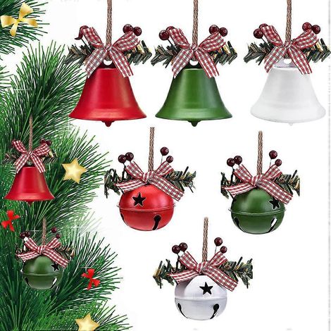 Weihnachts-Glöckchen, Weihnachtsglocken-Dekorationen, Weihnachtsbaumglocken-Ornamente, Metall-Weihnachtsglocken-Anhänger (Rot, Grün und Weiß) (1/5)