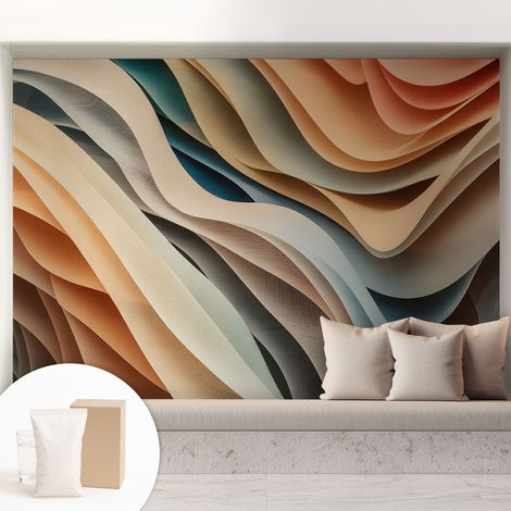 Tapete Dekorative Vliestapete mit Klebe für Wand - Mustertapete - moderne Einrichtung - für Büro Wogende Formen 208x146 cm (1/5)
