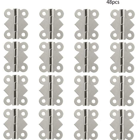 Juego de 48 pequeñas bisagras antiguas para decoración de cajas de madera, 2,3 x 2 cm, color plata, material hierro. (1/5)