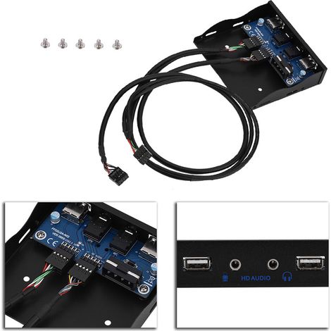 HD AUDIO USB 2.0 Audio-Interface für Diskettenlaufwerk, 3,5-Zoll-Frontplatte, 9-polig auf 2 USB 2.0, mit eingebautem Mikrofon. (1/5)
