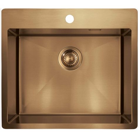 Évier de cuisine en acier inoxydable à 1 cuve, 55 x 50,5 cm, finition bronze brossé - Olvo Gold (1/5)