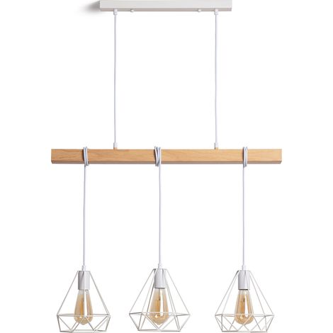 Ledkia – Suspension métal Sardo 3 spots blanc – Style industriel vintage – Câble réglable en hauteur – Nécessite 3 ampoules E27 (1/5)