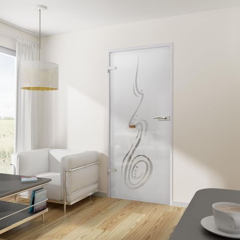 Glastür Drehtür mit Beschlag 834 x 1972 DIN links ESG Dekor Wohnungstür - Tür + Beschlag DB05