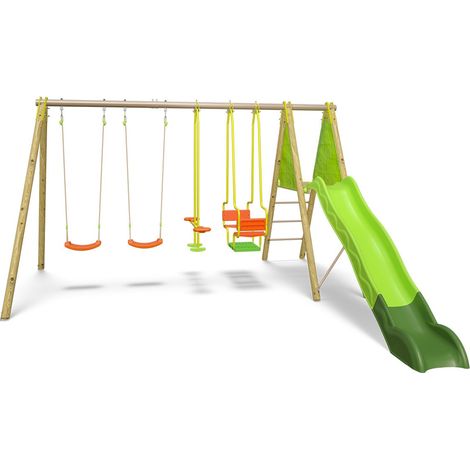 Portique bois poutre métal 2,30 m Techwood KAHECO - 8 enfants