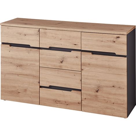 Wohnzimmer Sideboard MANRESA-36 in Artisan Eiche Nb. mit Graphit, B/H/T: ca. 135/82/38 cm (1/4)