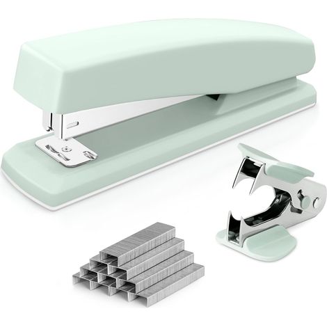 Agrafeuse de bureau, agrafeuse de bureau, capacité de 25 feuilles, comprend 1 000 agrafes et un extracteur d'agrafes, vert (1/5)