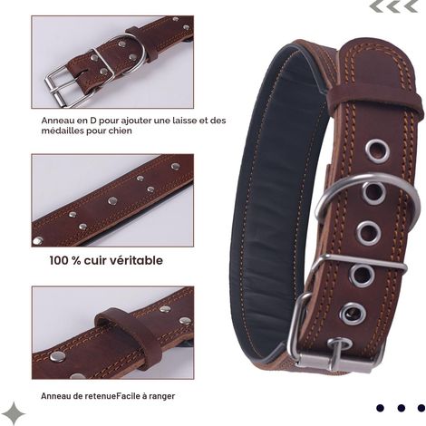 Collier de dressage pour chien en cuir véritable robuste et confortable pour grandes races (1/5)