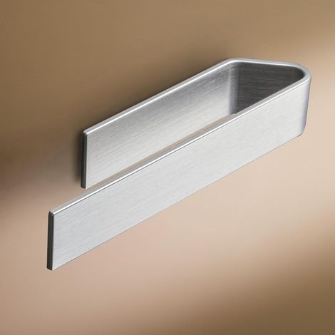 1 - Porte-Serviette - Accessoire Salle De Bain - Fixation Adhésive Sans Perçage - Design Moderne Courbé - Pour Surface Lisse - Gris Argenté - 22cm (1/5)