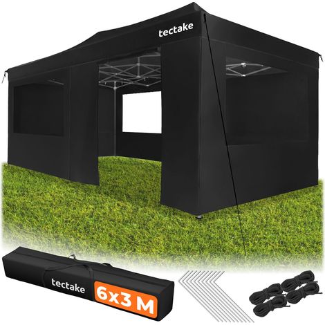 Pavillon pliant en aluminium 6 x 3 m, imperméable 6 panneaux latéraux, avec fermeture à glissière et 3 fenêtres (1/5)