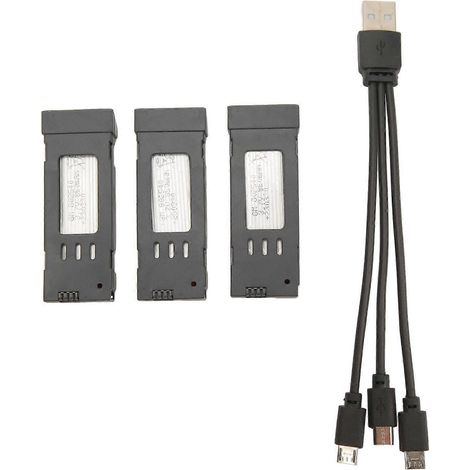 Lot de 3 batteries lithium 850 mAh pour avions RC avec câble de charge 3 en 1, compatibles avec les modèles E58, L800, JY019 et S168. (1/5)