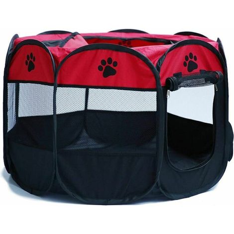 Parc portable pliable pour animaux de compagnie, tente lavable pliable pour animaux de compagnie chien maison chiot chat cage chenil clôture octogonale Accueil fournitures de plein air ( Color : Red ) (1/3)