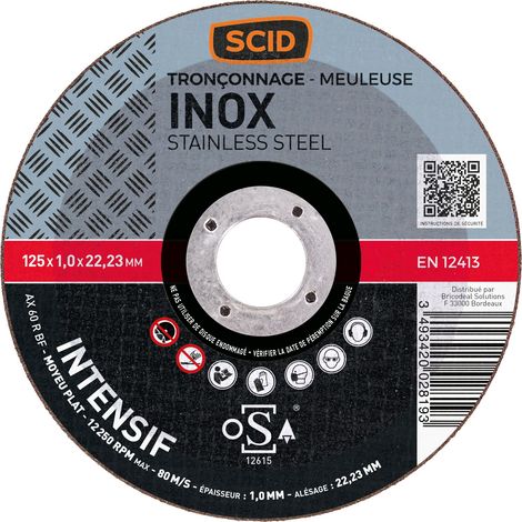 Disque à tronçonner - SCID - Ø125mm - Alésage 22,2mm - Acier inoxydable - Épaisseur 1,2mm