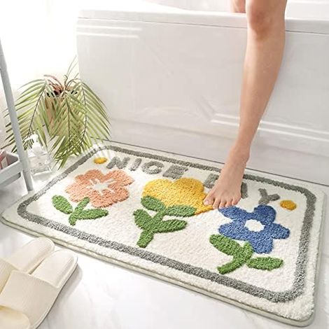 Tapis de bain à fleurs mignonnes, tapis de baignoire et de douche antidérapant et absorbant, tapis de bain épais et moelleux à motifs de dessins animés, décoration pour chambre de fille, salon et mais
