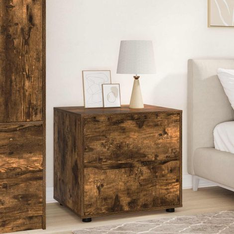 Meuble de rangement 2 tiroirs en bois d’ingénierie chêne fumé 60 x 48 x 57 cm - PANGIVO (1/5)
