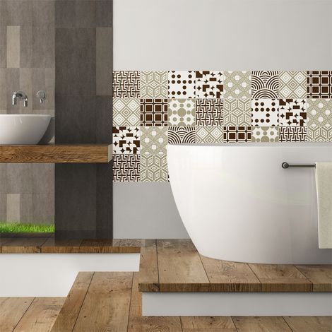 Sticker Mural Carrelage adhésif Cuisine Salle de Bain - 9 STICKERS CARREAUX DE CIMENT SCANDINAVE BALTIQUE - 9stickers10x10cm (1/5)